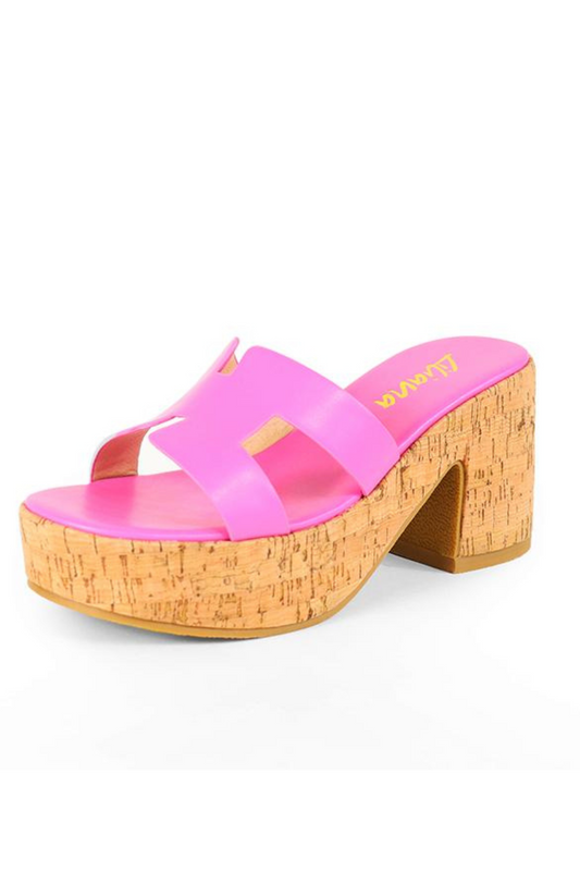 Summer Platform Heels Slide Sandals (Pink)