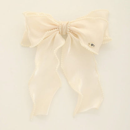 Chic Pearl-Trimmed Bow Barrette (Natural)
