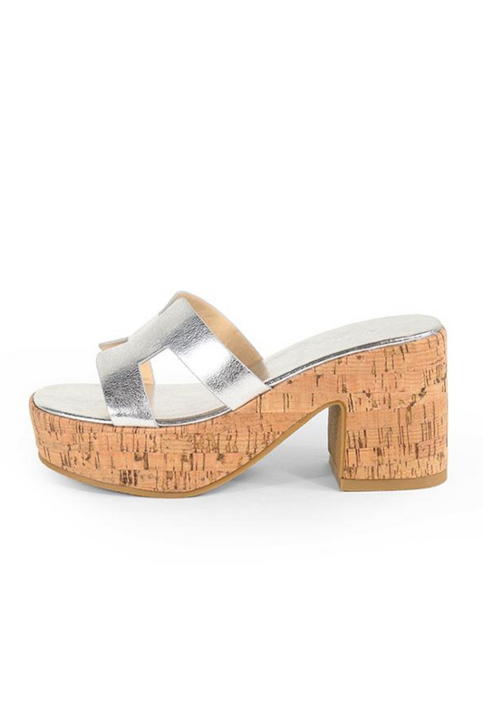 Summer Platform Heels Slide Sandals (Silver)