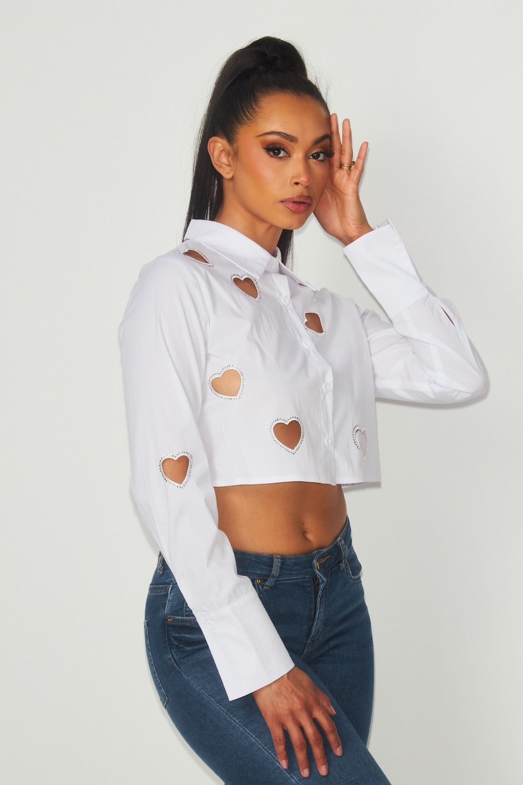 Amorous Accents Cut-Out Blouse (white)
