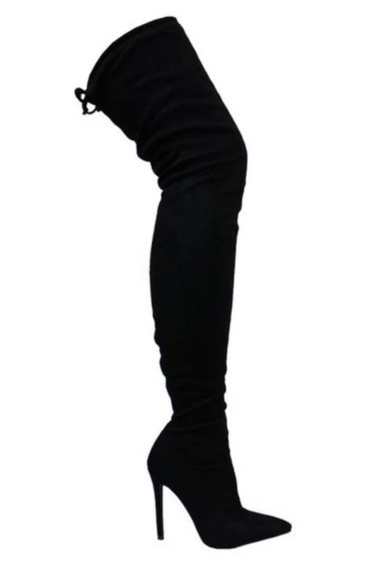 Gisele Suede Pointed Toe Over The Knee Boots (Black)