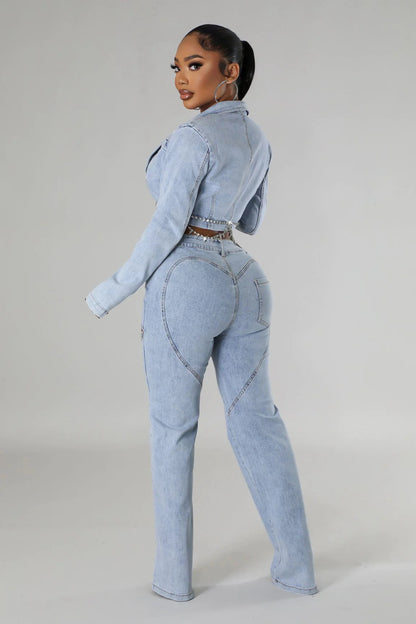 Bella Rhinestones Pants and Jacket Set (Denim)