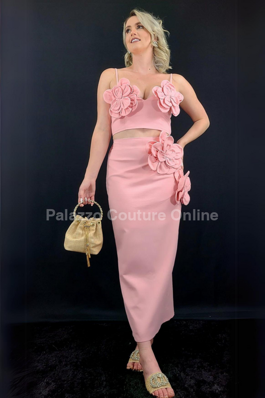 Blossom Embellished Skirt Set (Pink)