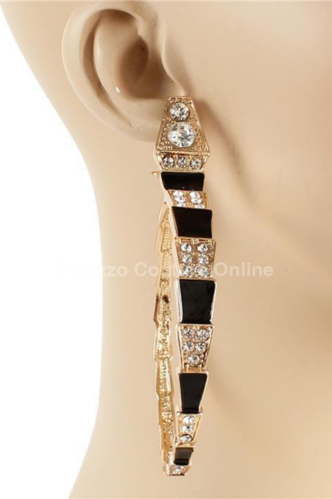 Fashion Metal Crystal Snake Earring One Size / Black/Gold Earrings