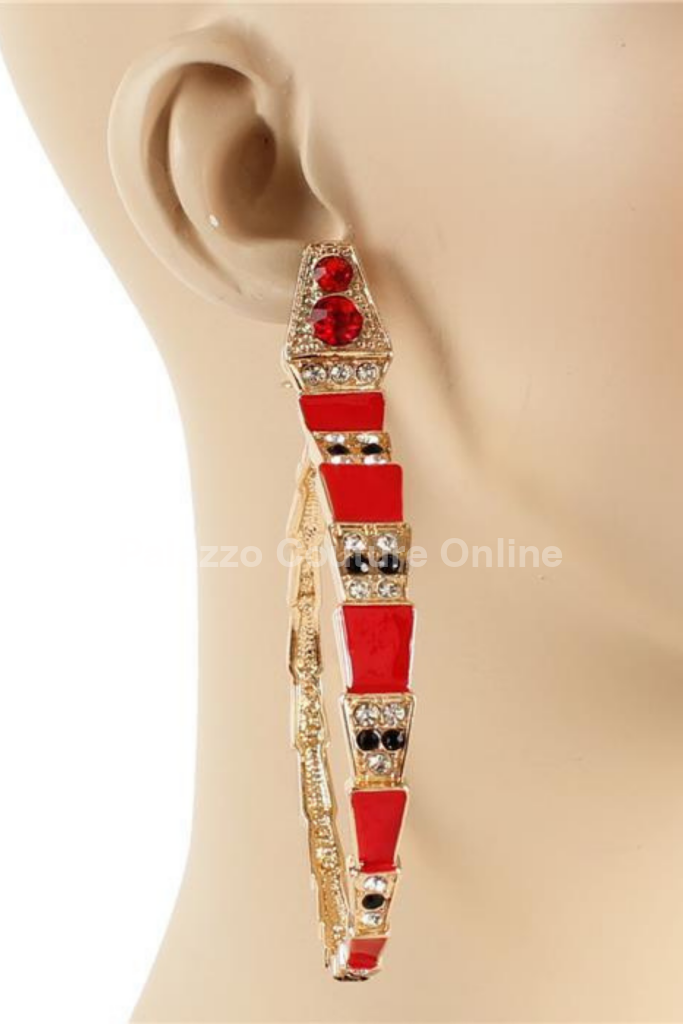 Fashion Metal Crystal Snake Earring One Size / Red/Gold Earrings