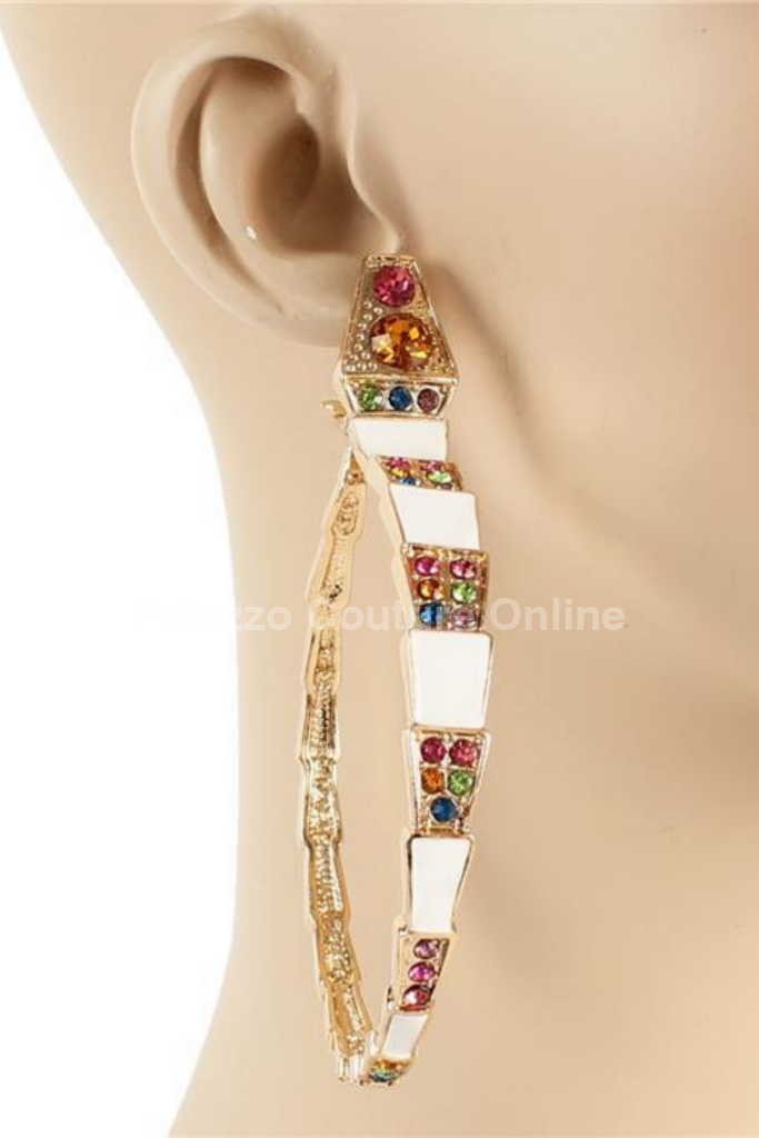 Fashion Metal Crystal Snake Earring One Size / White/Gold Earrings