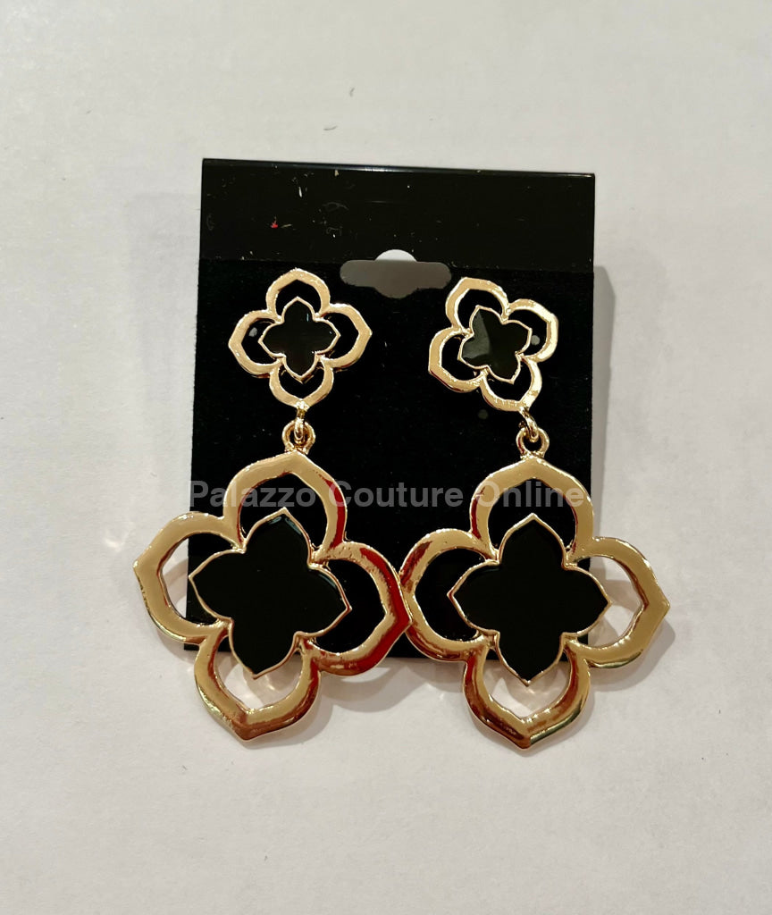 Florence Hanging Clover Earrings (Black) One Size / Black/Gold