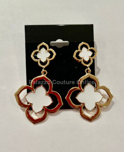 Florence Hanging Clover Earrings (White)