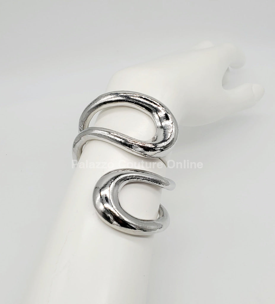 Gemini Wide Hinged Cuff Bangle (Silver) Bracelet