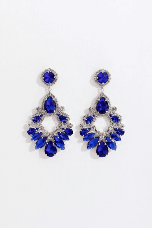 Teardrop Marquise Crystal Drop Evening Earrings One Size / Blue