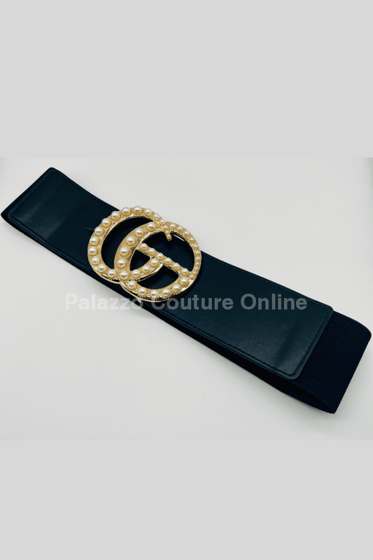 Perls Buckle Elastic Belt (Black) Black / One Size