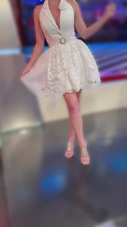 Elegant Lace Halterneck Mini Dress (white)