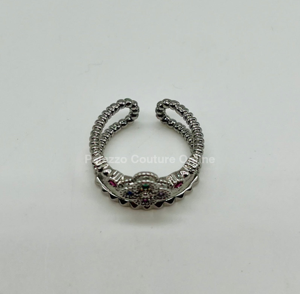 Tutti-Frutti Clover Layered Open Ring (Silver) Rings