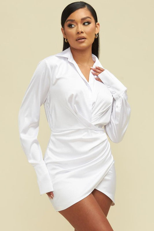 White draped sales shirt dress