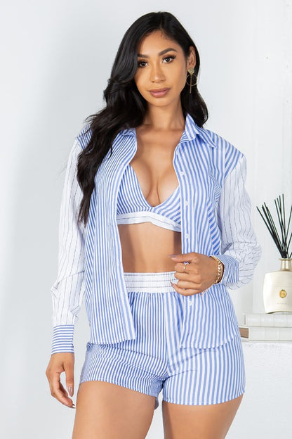 Mini Short Set With Bikini and Button Up Top