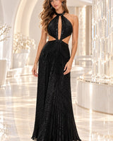 Sequin Mock Neck Maxi Dress (Black) - Palazzo Couture Online