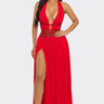 Goddess Allure Rhinestone Halter Gown- Red