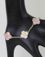 Marble Stone & Cubic Zirconia Clover Charm Bracelet