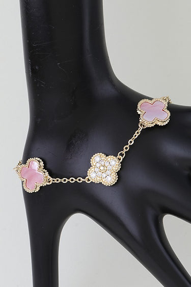 Marble Stone & Cubic Zirconia Clover Charm Bracelet