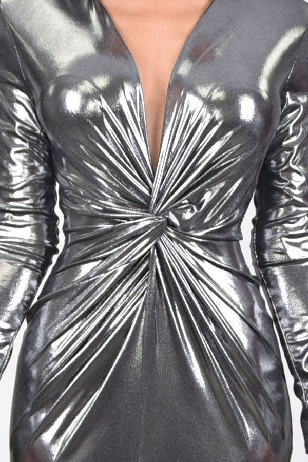 Divine Metallic Night Maxi Dress (Silver)