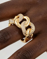 Pavé Curb Chain Statement Ring - Gold Clear