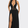 Goddess Allure Rhinestone Halter Gown- Black