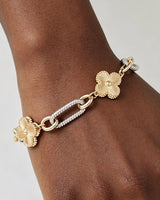 Cubic Zirconia Two-Tone Clover Twisted Chain Bracelet