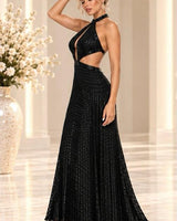 Sequin Mock Neck Maxi Dress (Black) - Palazzo Couture Online