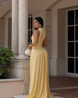 Sculpted Flow Maxi Dress - Yellow
