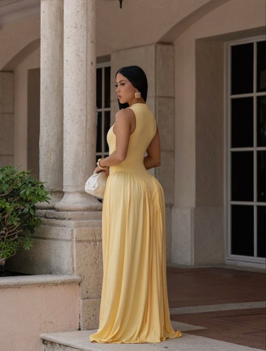 Sculpted Flow Maxi Dress - Yellow