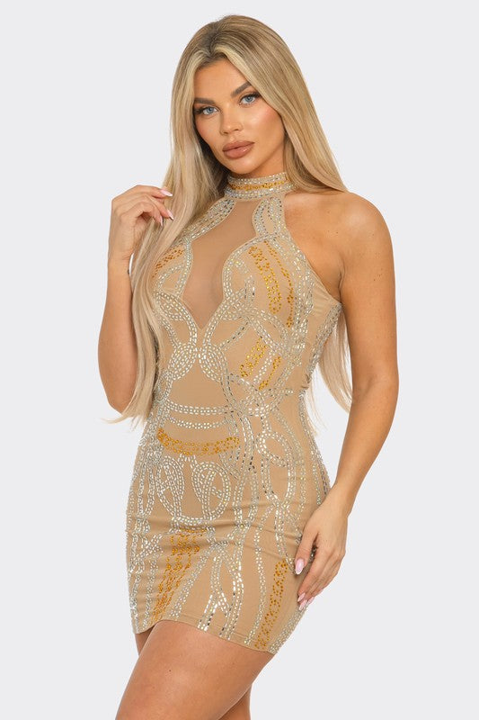 Shimmering Opulence Mini Dress (Nude)