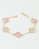 Marble Stone & Cubic Zirconia Clover Charm Bracelet