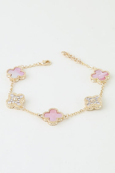 Marble Stone & Cubic Zirconia Clover Charm Bracelet
