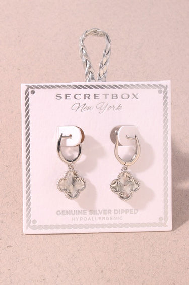 Ribbed Clover Drop Hoop Earrings