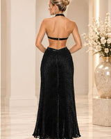 Sequin Mock Neck Maxi Dress (Black) - Palazzo Couture Online