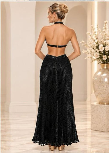 Sequin Mock Neck Maxi Dress (Black) - Palazzo Couture Online