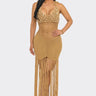 Camel Shell Embellished Crochet Fringe Cover-Up Dress