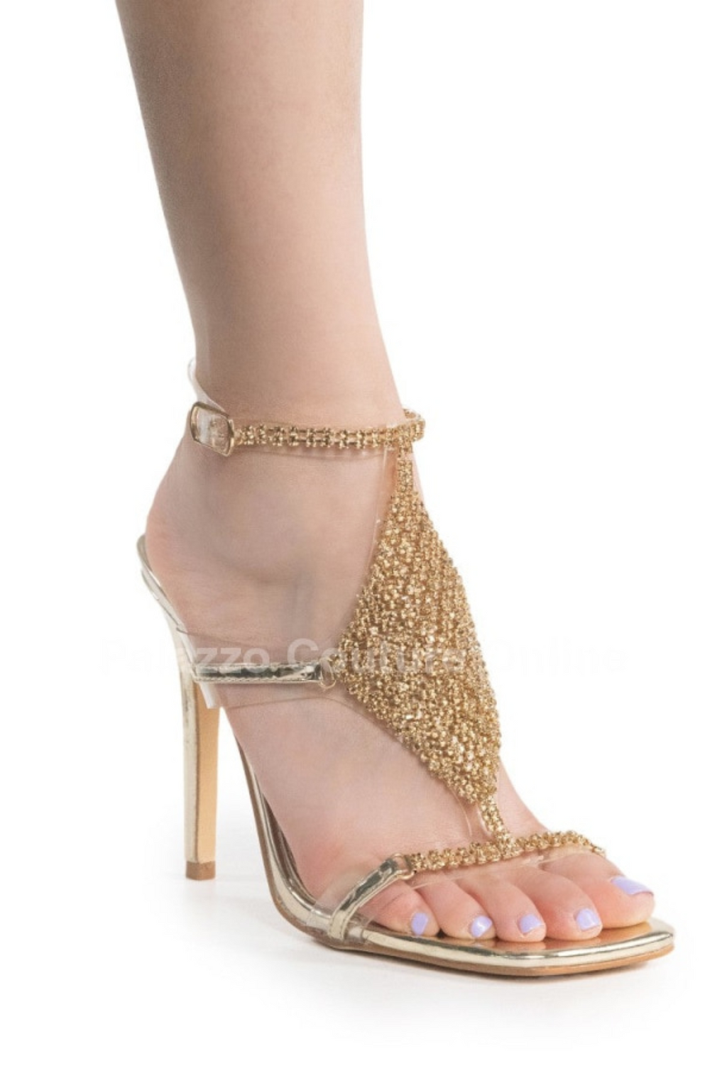 Woman Rhinestone Stiletto Hell Dress Shoes(Gold)