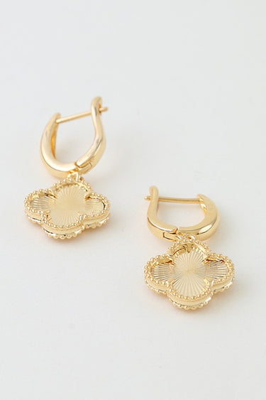 Ribbed Clover Drop Hoop Earrings