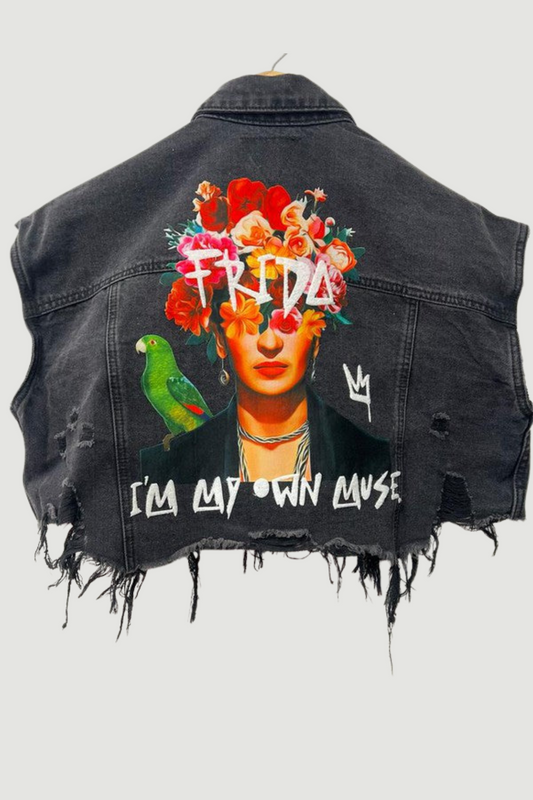 Frida Muse Crop Vest (Black Denim)