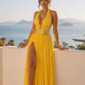 Goddess Allure Rhinestone Halter Gown- Yellow