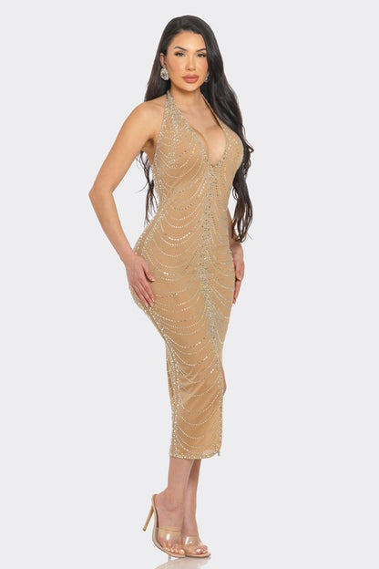 Glamorous Cascade Midi Dress (Nude)