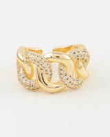 Pavé Curb Chain Statement Ring - Gold Clear