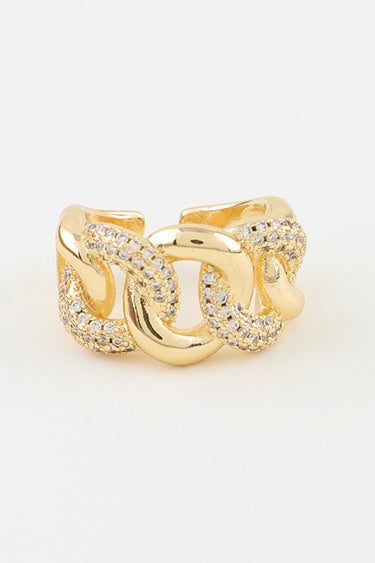 Pavé Curb Chain Statement Ring - Gold Clear