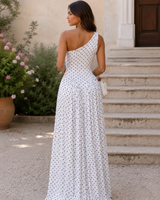 Midnight Muse Polka Dot Ruffle Maxi Dress – Black/Wh | Maxi Dress