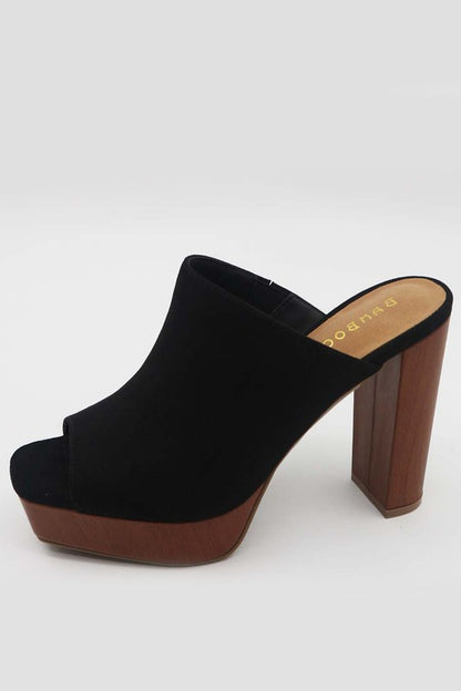 Women Thick Heeled Platform Slide Sandals (Black