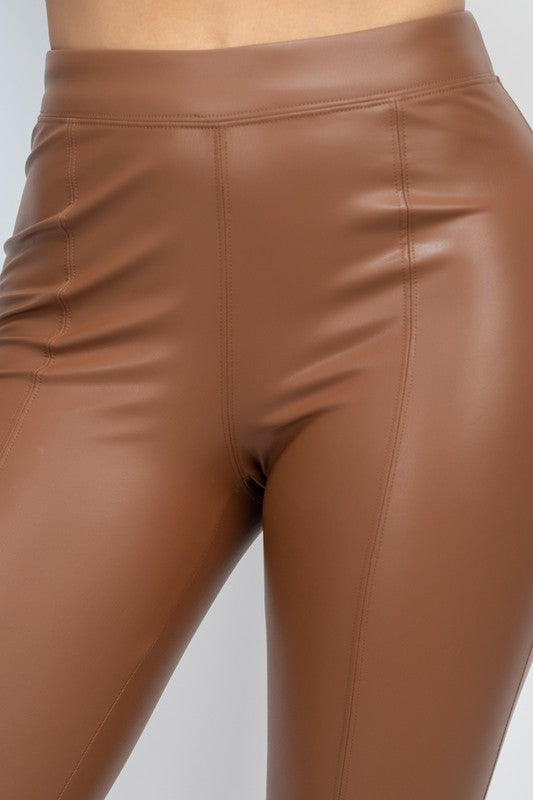 High Waist Skinny Faux Leather Pants (Brown)