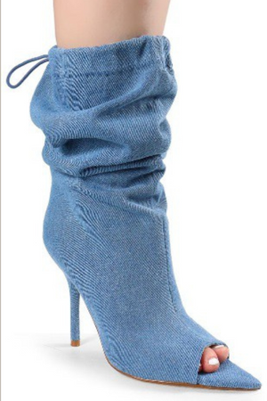 Peep Toe High Heel Dressy Boots (Denim)