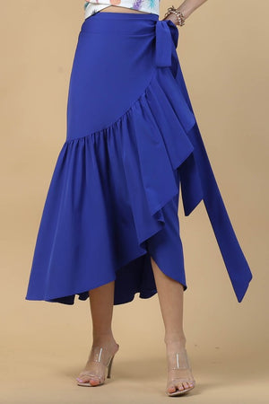 Solid Light Weight Mini Wrap Skirt (Blue)