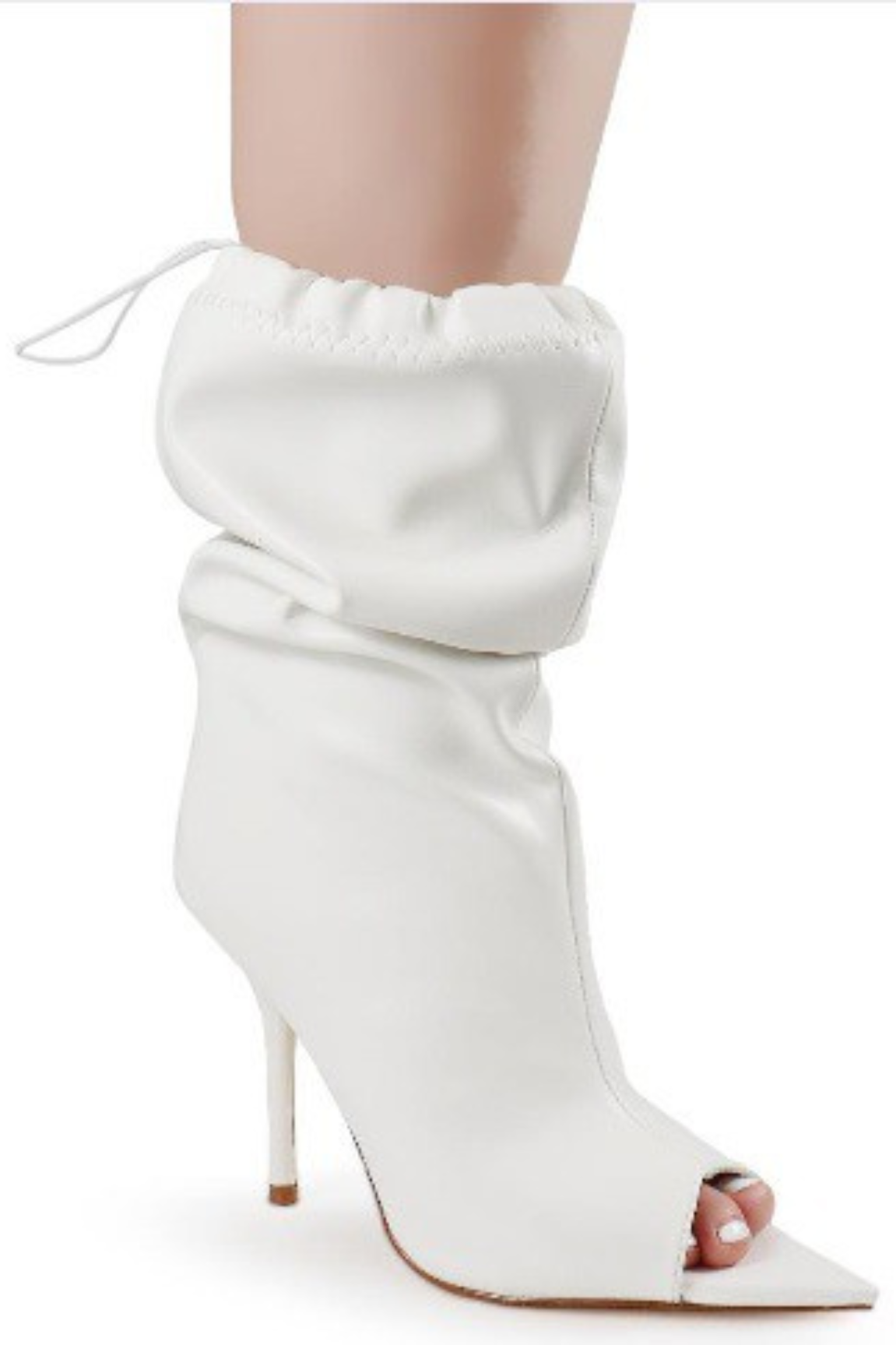 Peep Toe High Heel Dressy Boots (White)